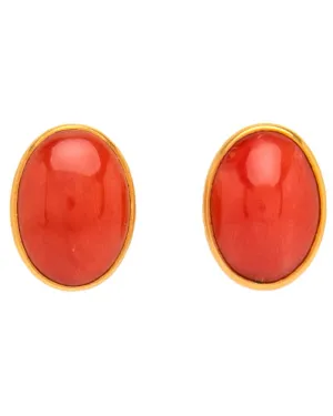 Red Coral Cabochon Earrings